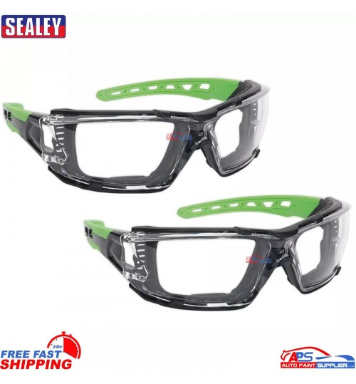 2x Sealey SSP68 Safety Glasses Clear Anti-Scratch Lens with EVA Foam